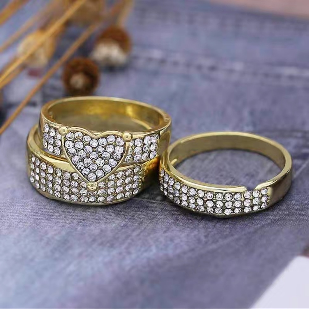๐โจ 3pcs/set Sparkling Rhinestone Heart Rings - Perfect Couples - Picture 4 of 4